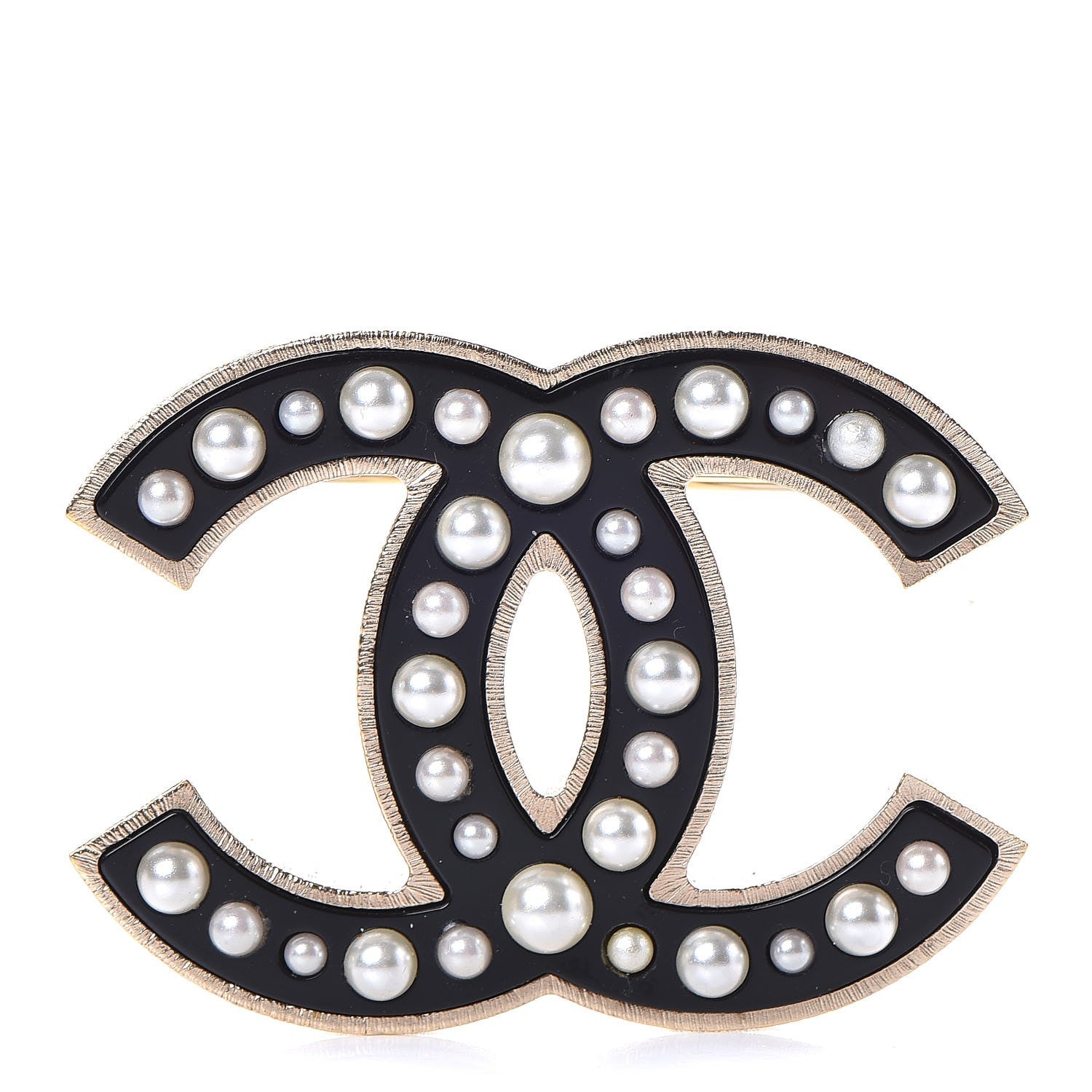 Chanel Pearl Enamel CC Brooch Black Gold 1 of 5