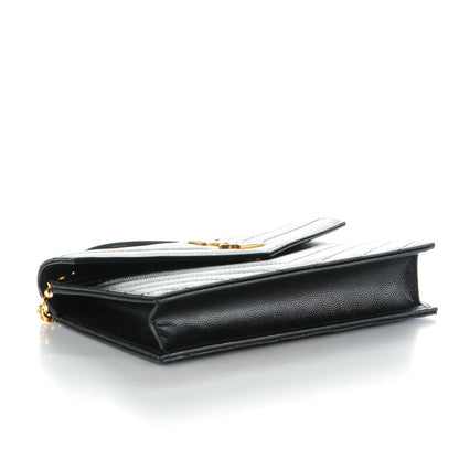 Saint Laurent Grain De Poudre Matelasse Chevron Monogram Envelope Chain Wallet Black 4 of 8