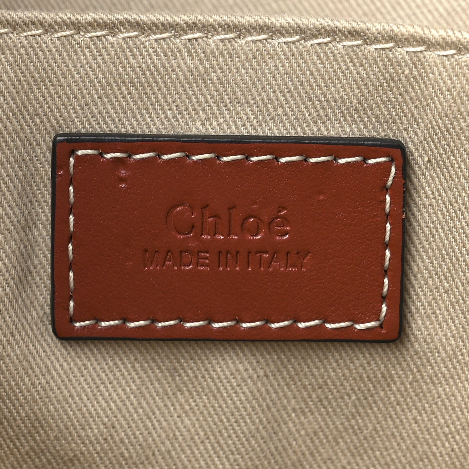 Chloe Cotton Calfskin Large Woody Ribbon Tote White Brown 6 of 13