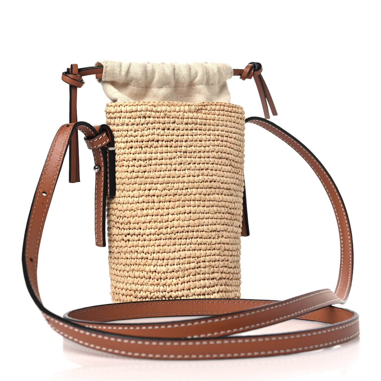Calfskin Raffia Paulas Ibiza Bucket Bag Natural Tan