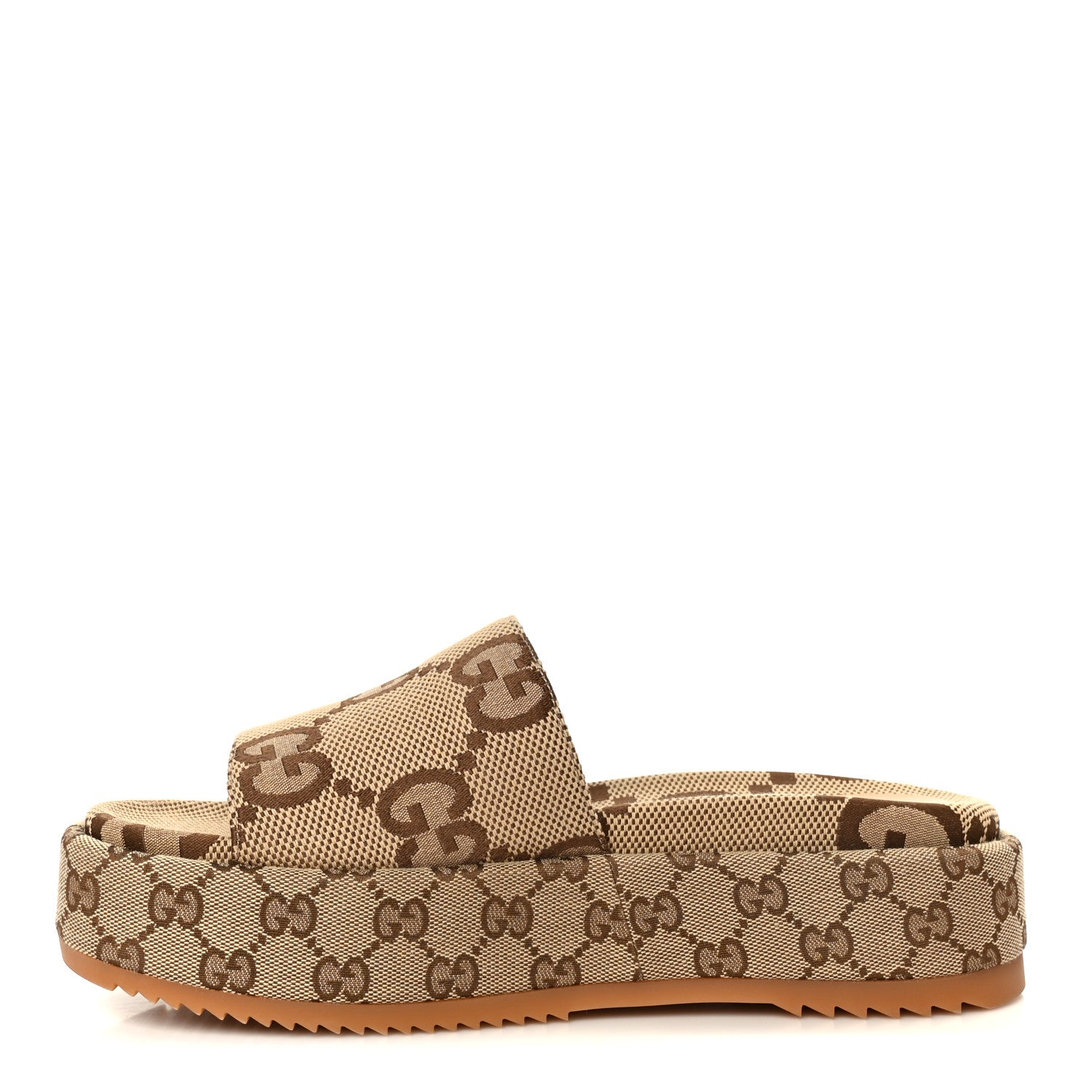 Gucci Monogram Maxi GG Angelina Platform 55mm Slide Sandals 41.5 Camel Ebony 1 of 10