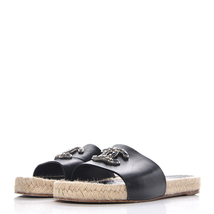 Chanel Calfskin Gripoix CC Espadrille Slip On Sandals 39 Black 3 of 10