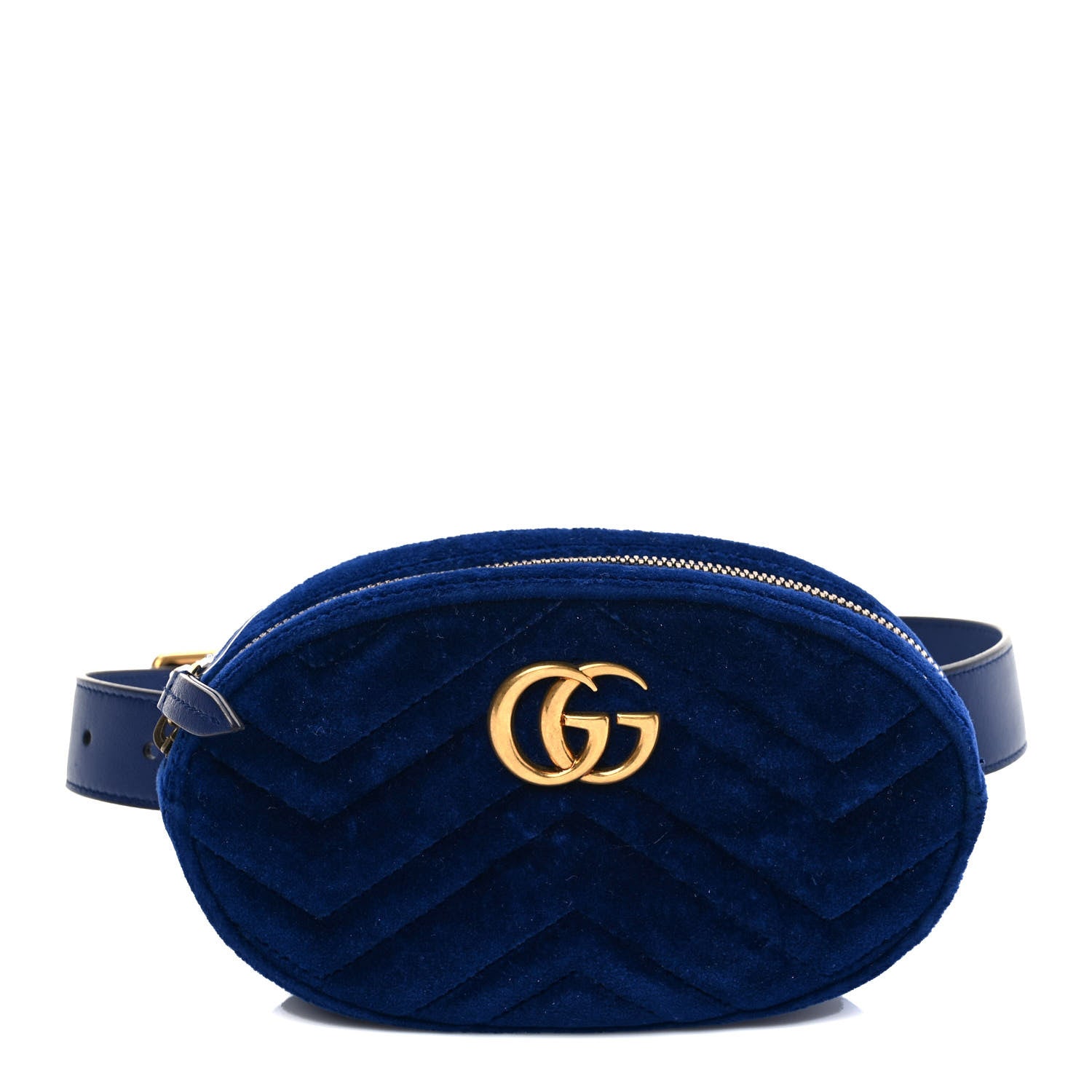 Gucci Velvet Matelasse GG Marmont Belt Bag 65 26 Cobalt Blue 1 of 8