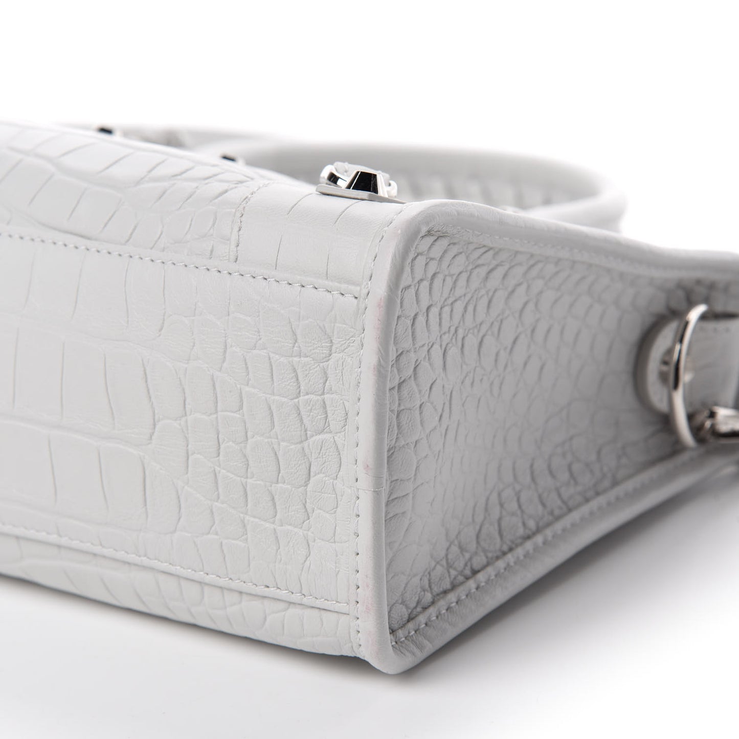 Matte Supple Lambskin Crocodile Embossed Classic Silver Hardware S City White