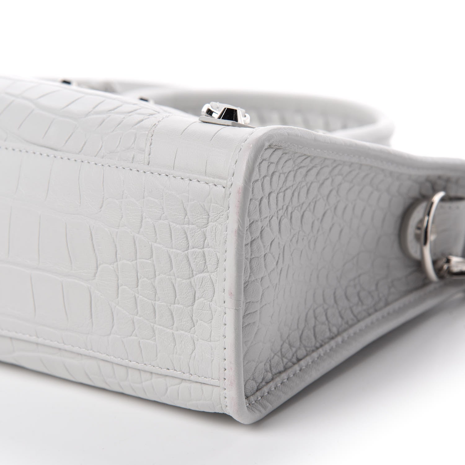 Balenciaga Matte Supple Lambskin Crocodile Embossed Classic Silver Hardware S City White 7 of 11