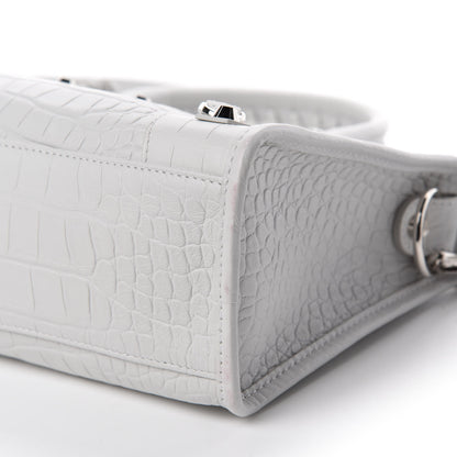 Balenciaga Matte Supple Lambskin Crocodile Embossed Classic Silver Hardware S City White 7 of 11