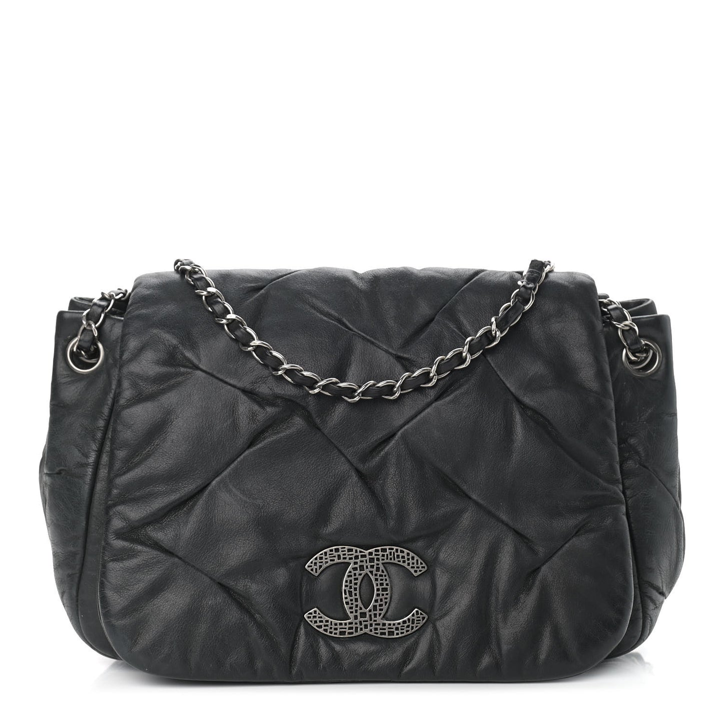 Iridescent Calfskin Glint Accordion Flap Black