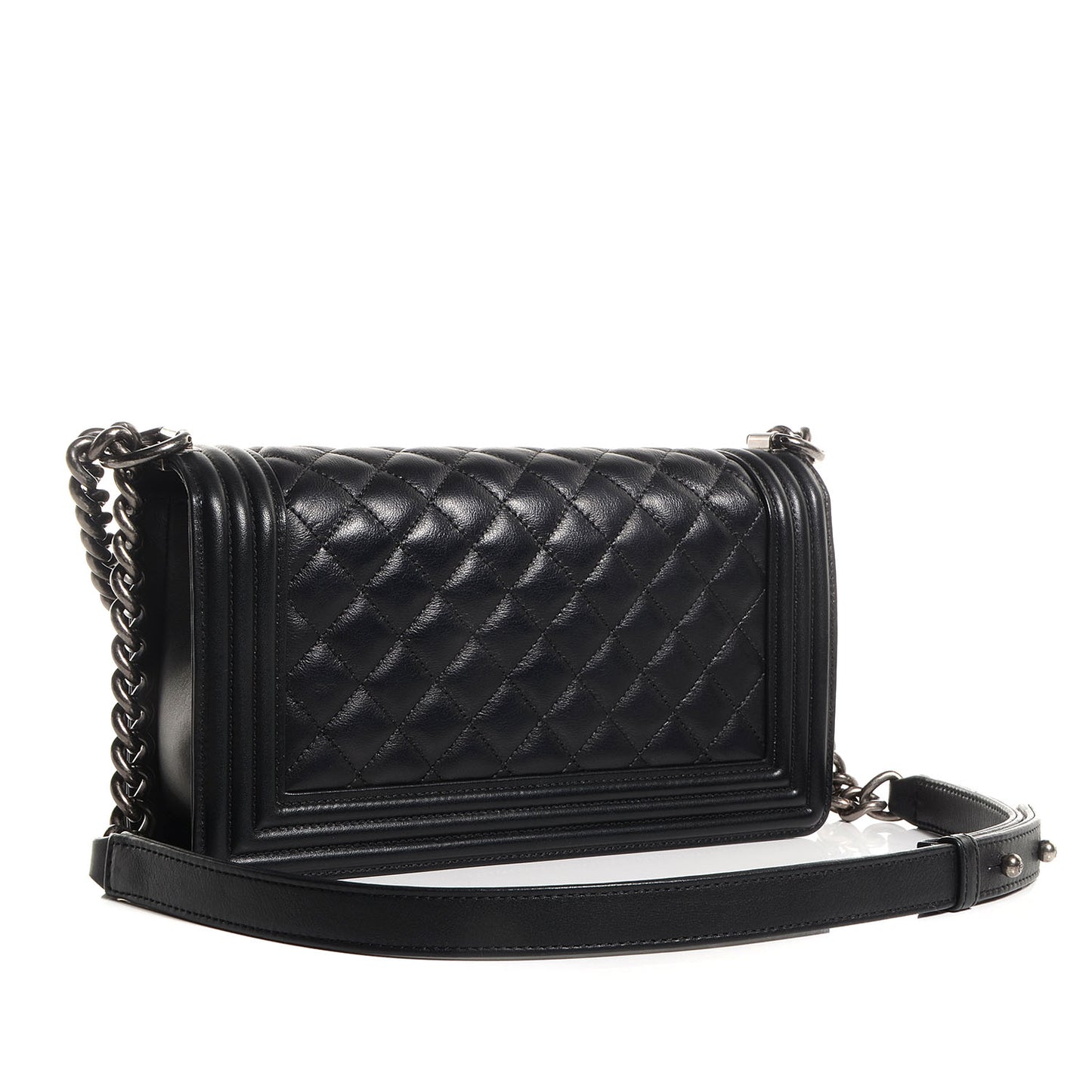 Metallic Calfskin Quilted Medium Boy Flap Black