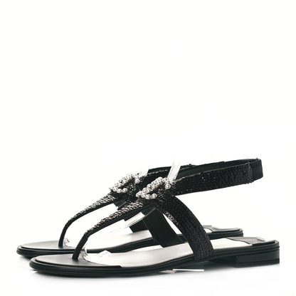 Chanel Lambskin Sequin Pearl CC Thong Sandals 41 Black 3 of 9