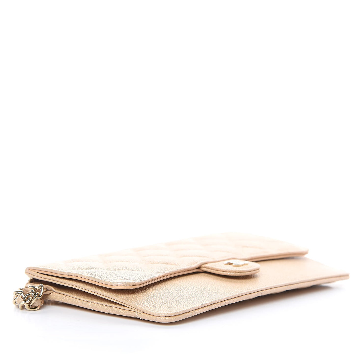 Iridescent Caviar Quilted Classic Pouch With Handle Beige