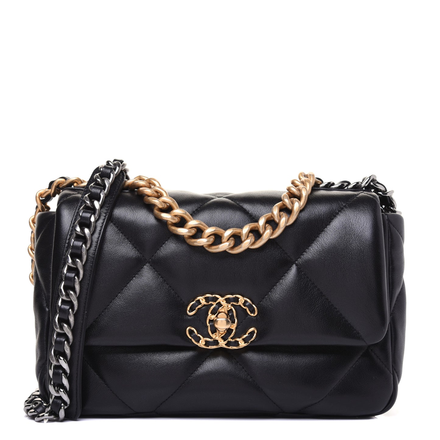 Lambskin Quilted Medium 19 Flap Black
