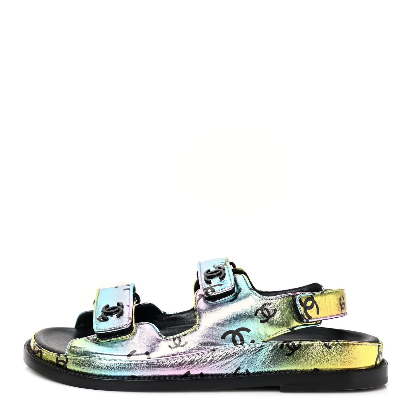 Laminated Lambskin Printed CC Dad Sandals 38 Multicolor