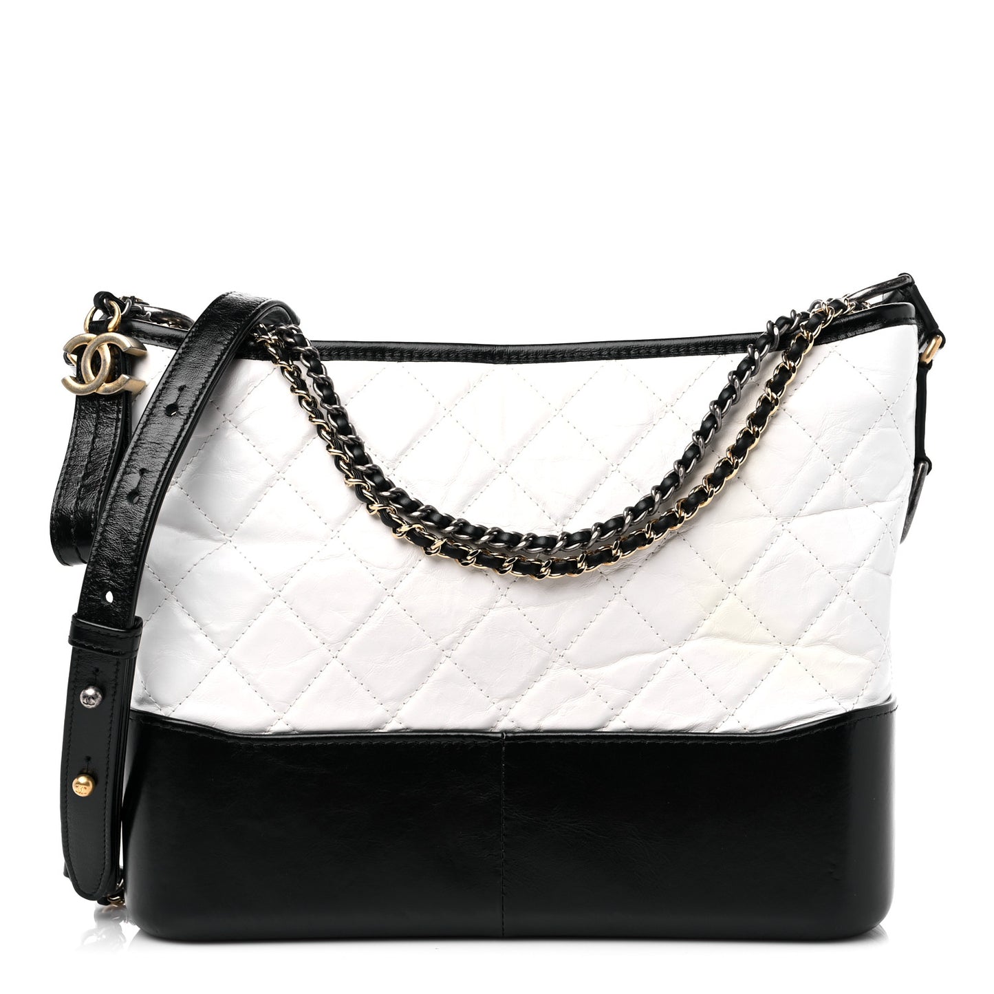 Aged Calfskin Quilted Medium Gabrielle Hobo Black White