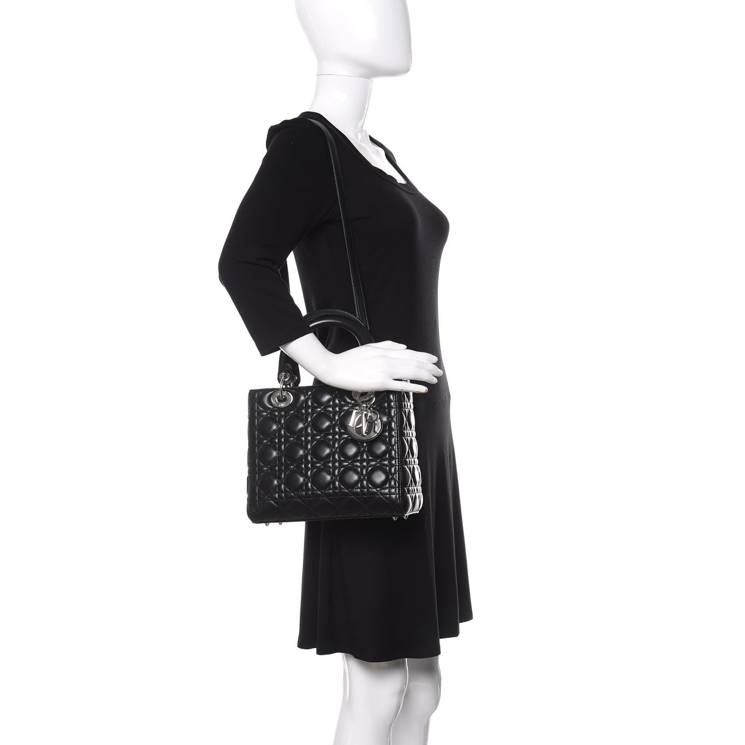 Christian Dior Lambskin Cannage Medium Lady Dior Black 2 of 10
