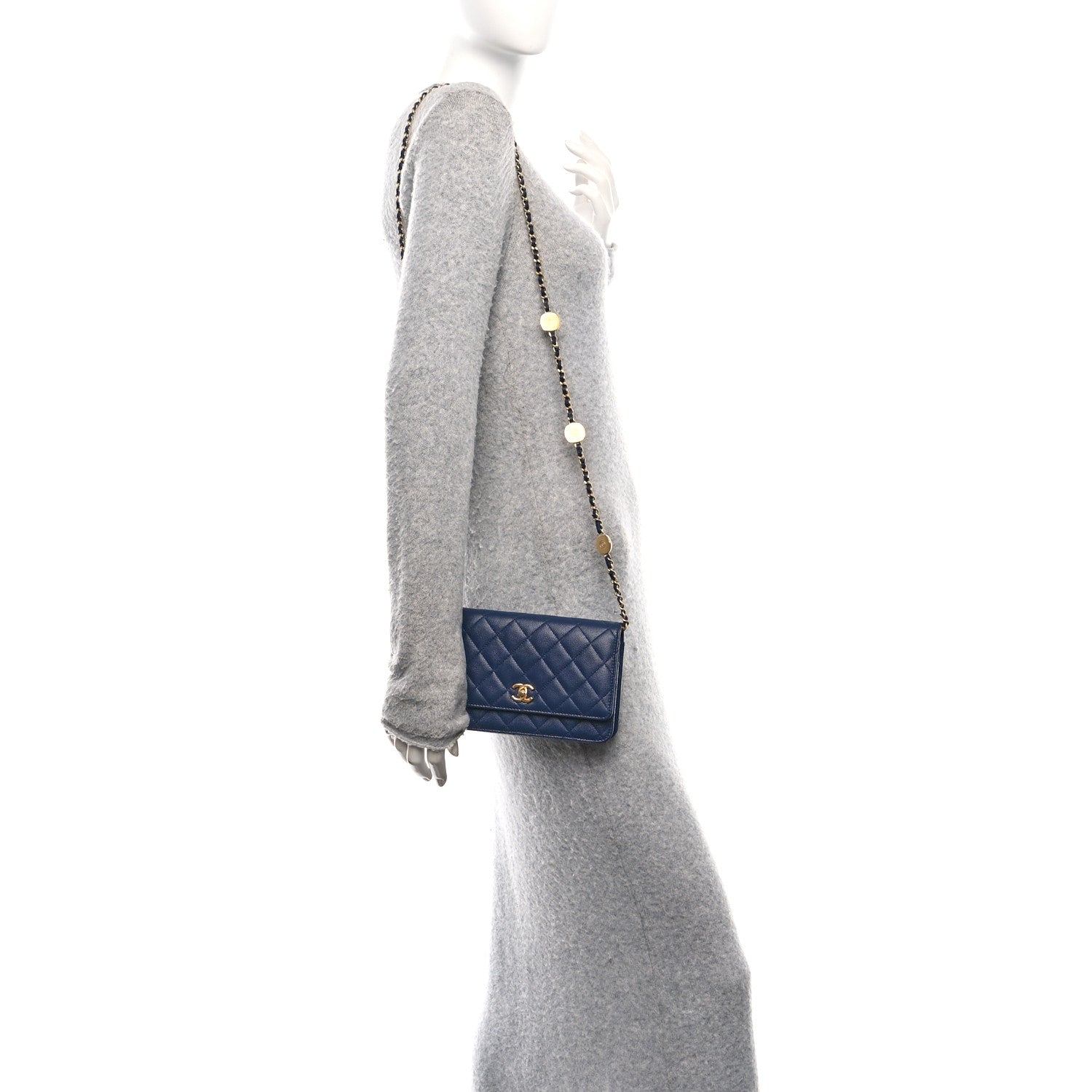 Chanel Caviar Quilted Coco Stamps Wallet on Chain WOC Blue 2 of 11