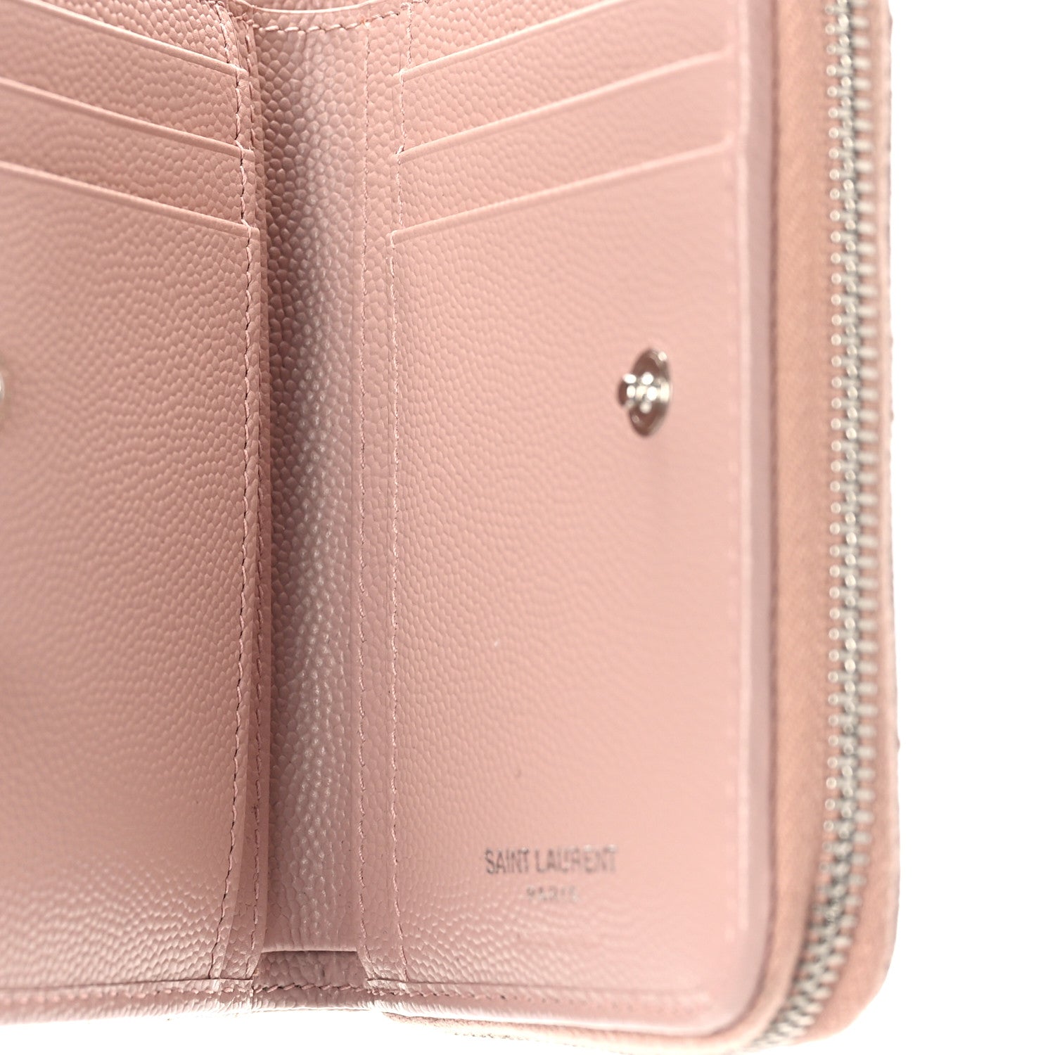 Saint Laurent Grain De Poudre Matelasse Chevron Monogram Compact Zip Around Wallet Pink 5 of 10