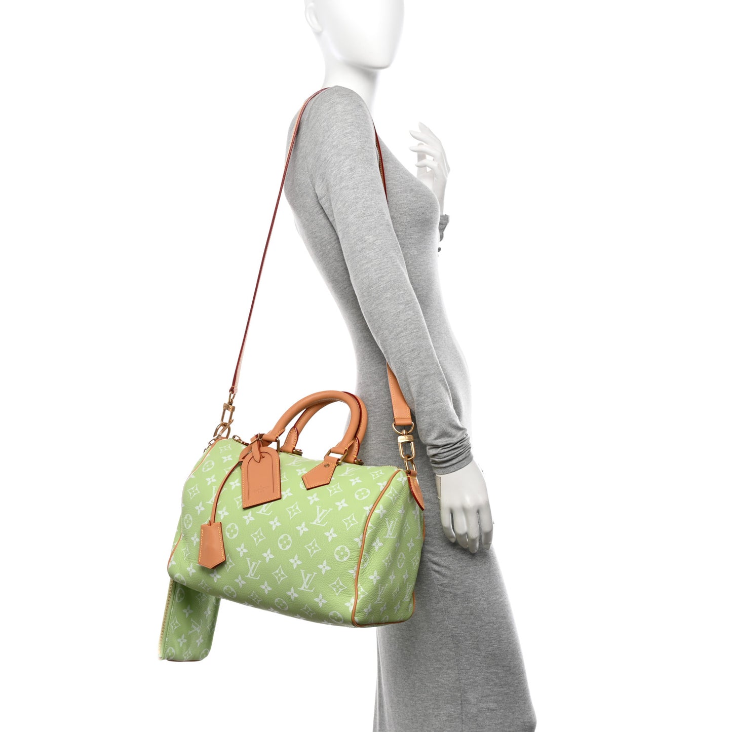 Calfskin Monogram Speedy P9 Bandouliere 30 Frozen Lime Vert Clair