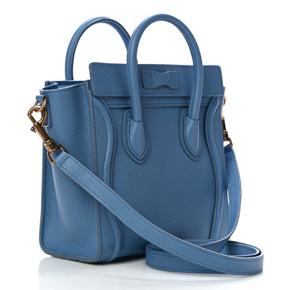 Celine Drummed Calfskin Nano Luggage Azure 3 of 10