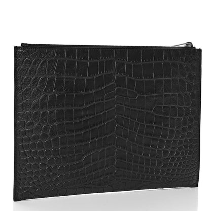 Saint Laurent Calfskin Crocodile Embossed Zipped Tablet Holder Black 3 of 8