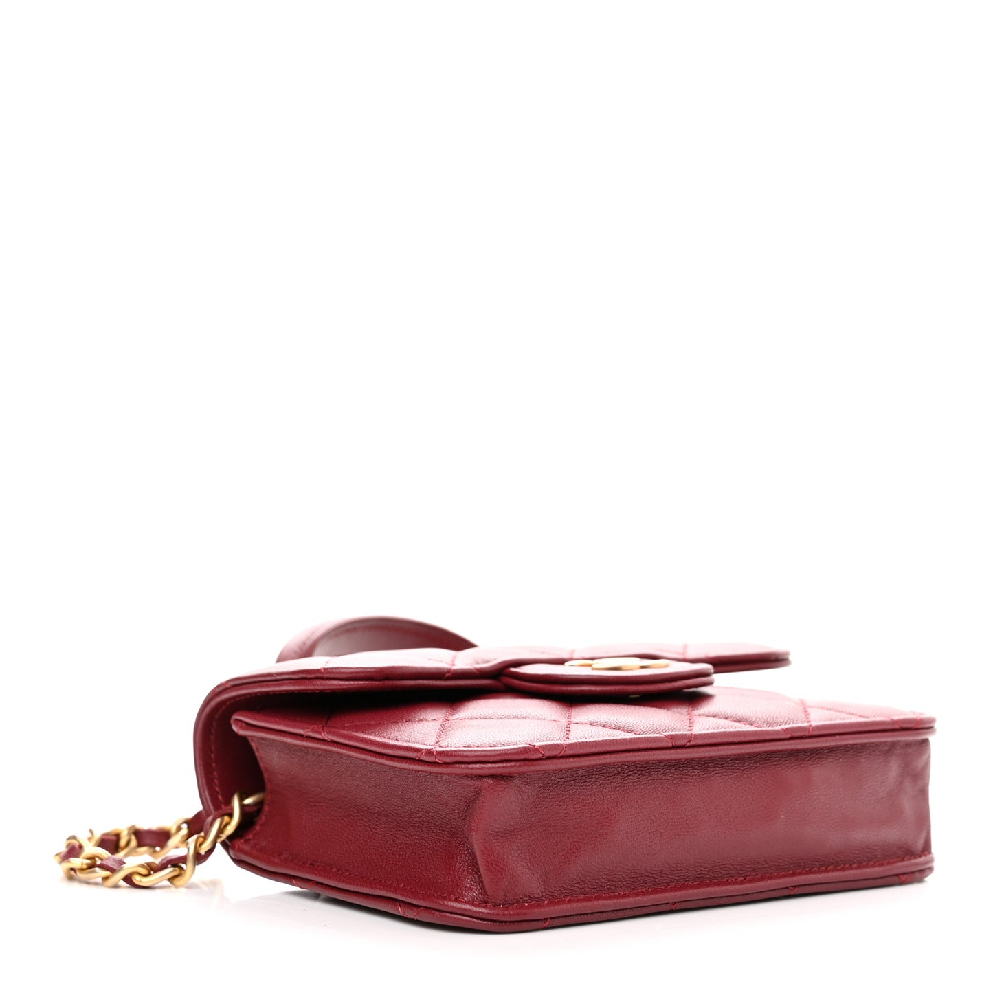 Lambskin Quilted Top Handle Flap Coin Purse With Chain Burgundy