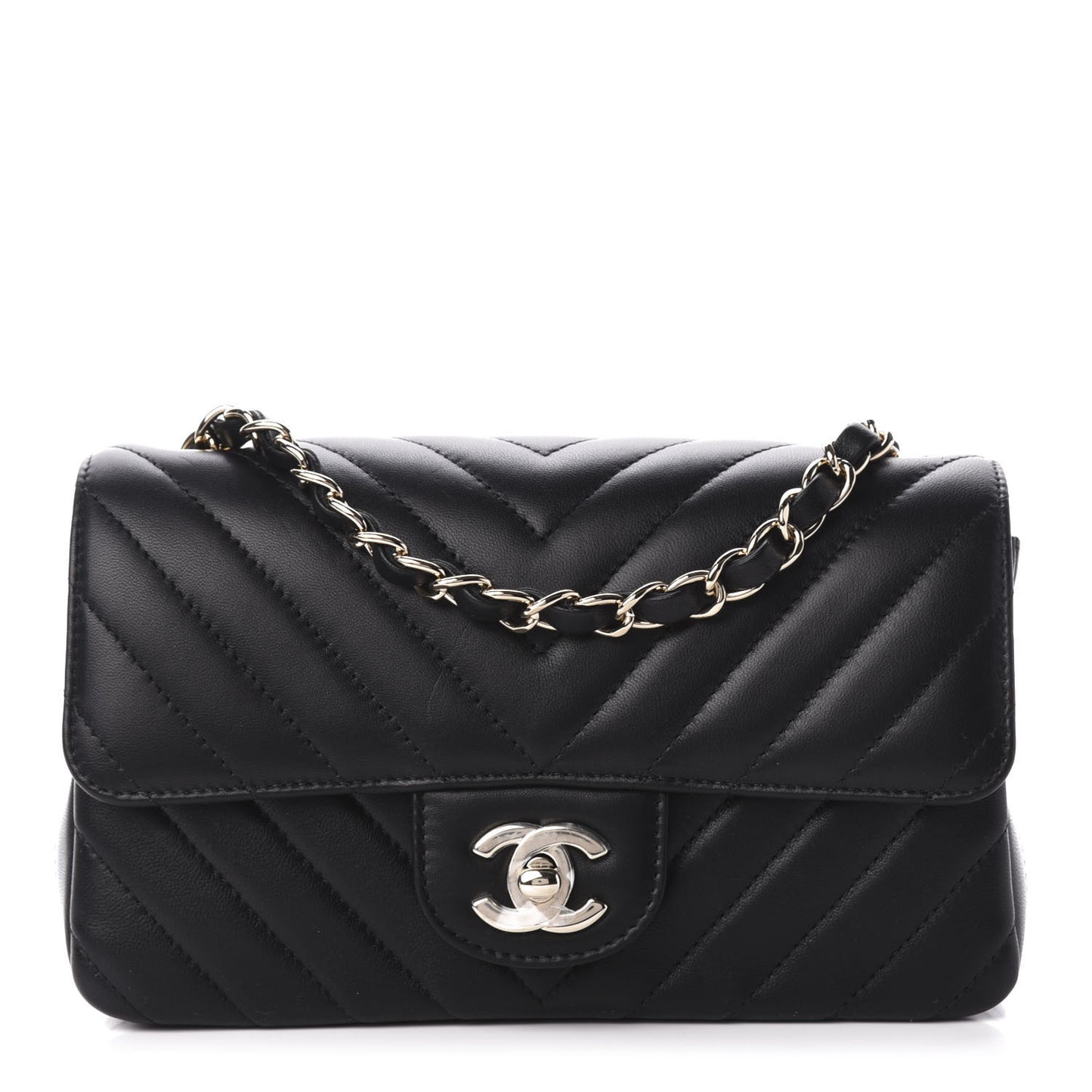 Lambskin Chevron Quilted Mini Rectangular Flap Black