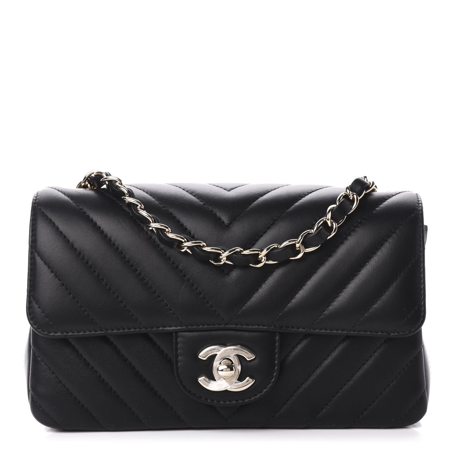 Chanel Lambskin Chevron Quilted Mini Rectangular Flap Black 1 of 10