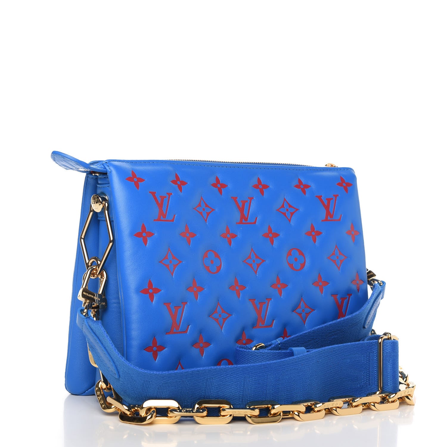 Louis Vuitton Lambskin Embossed Monogram Vuittamins Coussin PM Blue Red 3 of 10