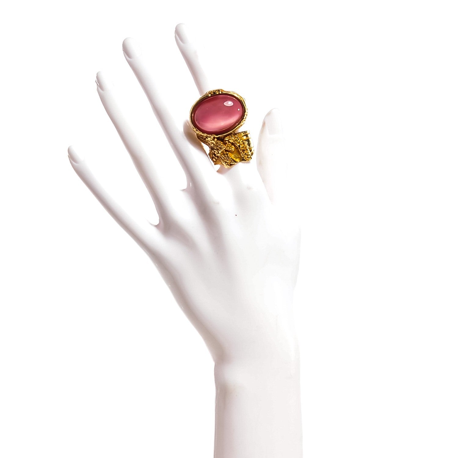 Saint Laurent Glass Cabochon Arty Ovale Ring 9 Gold Pink 2 of 3