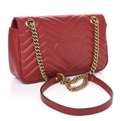 Gucci Calfskin Matelasse Small GG Marmont Shoulder Bag Hibiscus Red 2 of 10