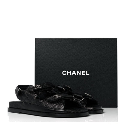 Chanel Grained Calfskin Velcro Dad Sandals 40 Black 9 of 9