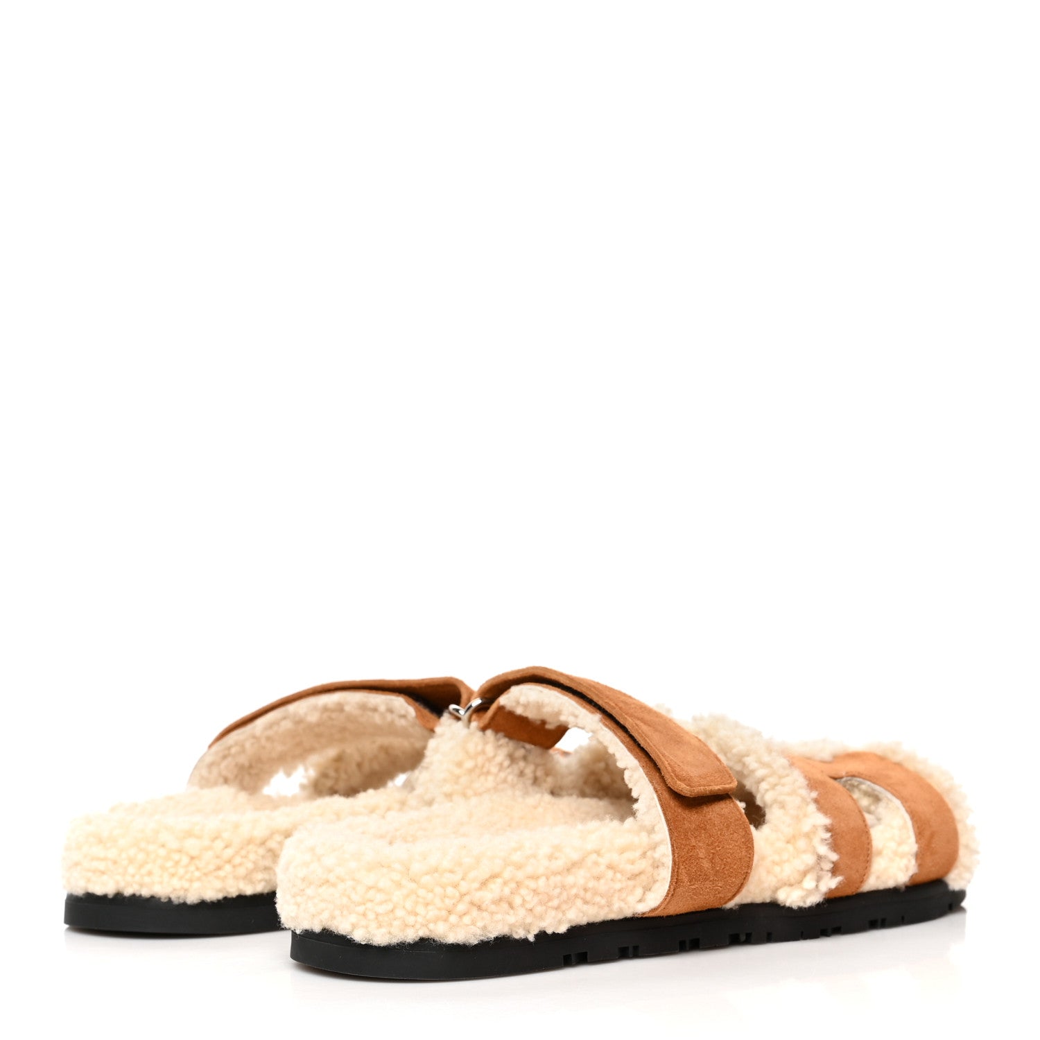 Hermes Suede Goatskin Woolskin Womens Chypre Sandals 38 Golden Beige 4 of 8