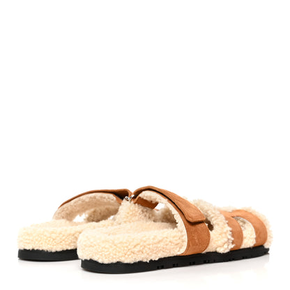 Hermes Suede Goatskin Woolskin Womens Chypre Sandals 38 Golden Beige 4 of 8