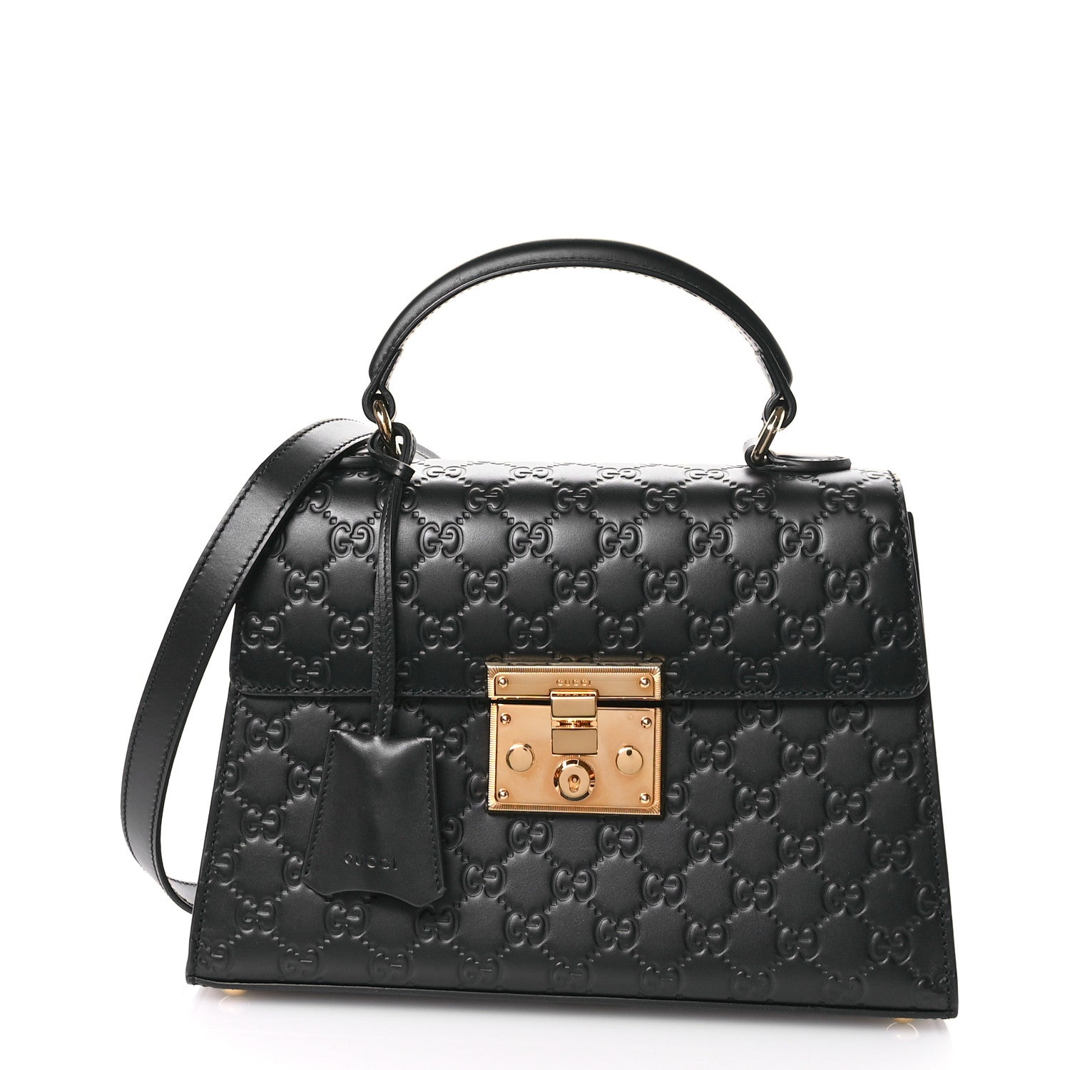 Gucci Guccissima Signature Small Padlock Top Handle Bag Black 1 of 11