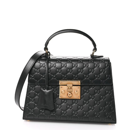 Gucci Guccissima Signature Small Padlock Top Handle Bag Black 1 of 11