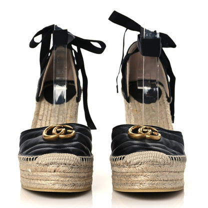 Gucci Nappa Matelasse GG Marmont Ankle Wrap Platform 35/120mm Espadrille Wedges 40 Black 2 of 8