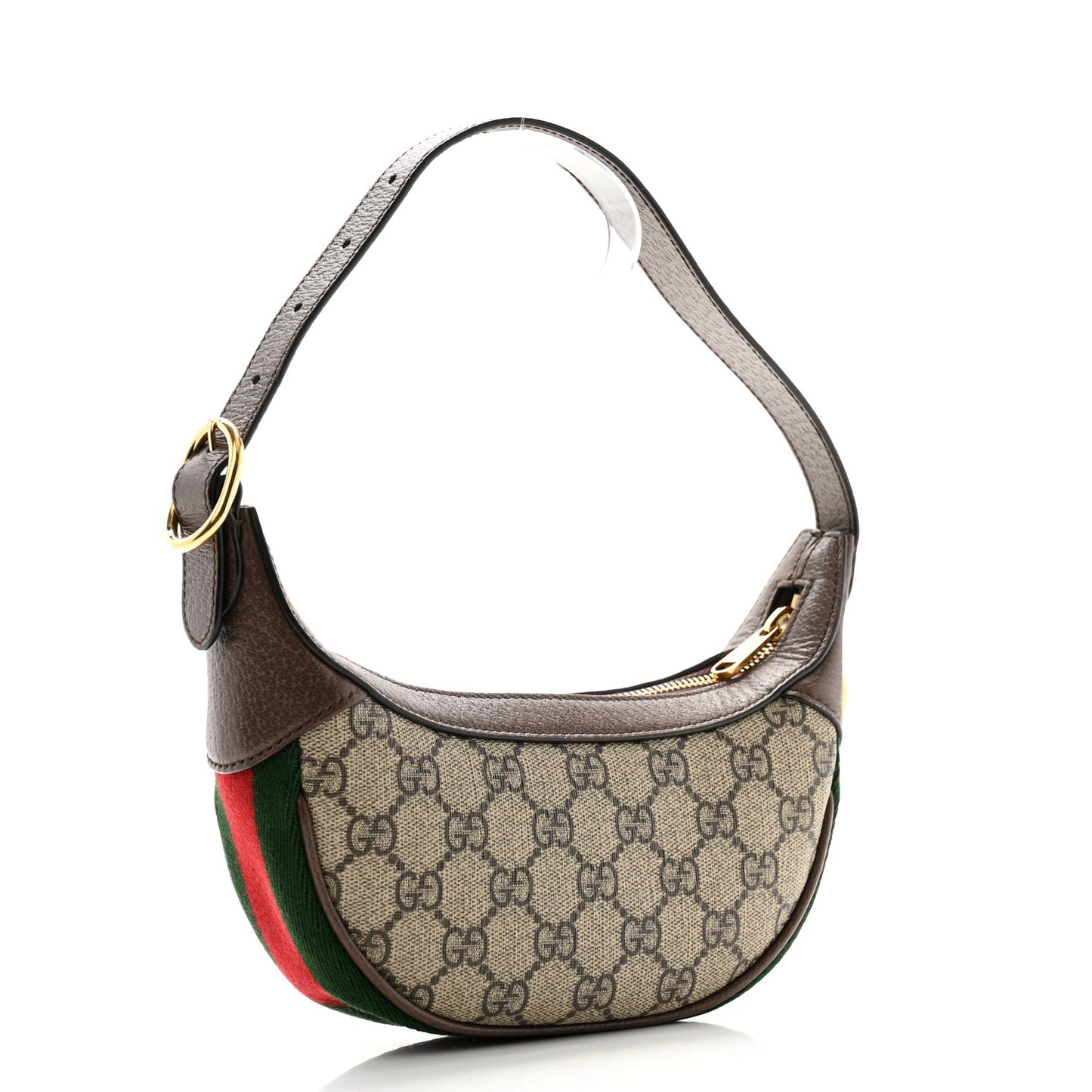 GG Supreme Monogram Textured Calfskin Web Mini Ophidia Half Moon Hobo Beige Ebony New Acero
