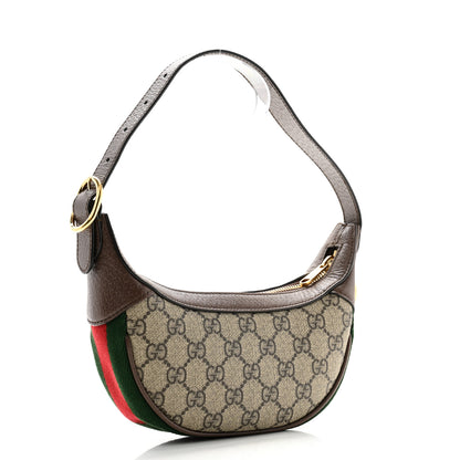 Gucci GG Supreme Monogram Textured Calfskin Web Mini Ophidia Half Moon Hobo Beige Ebony New Acero 3 of 11