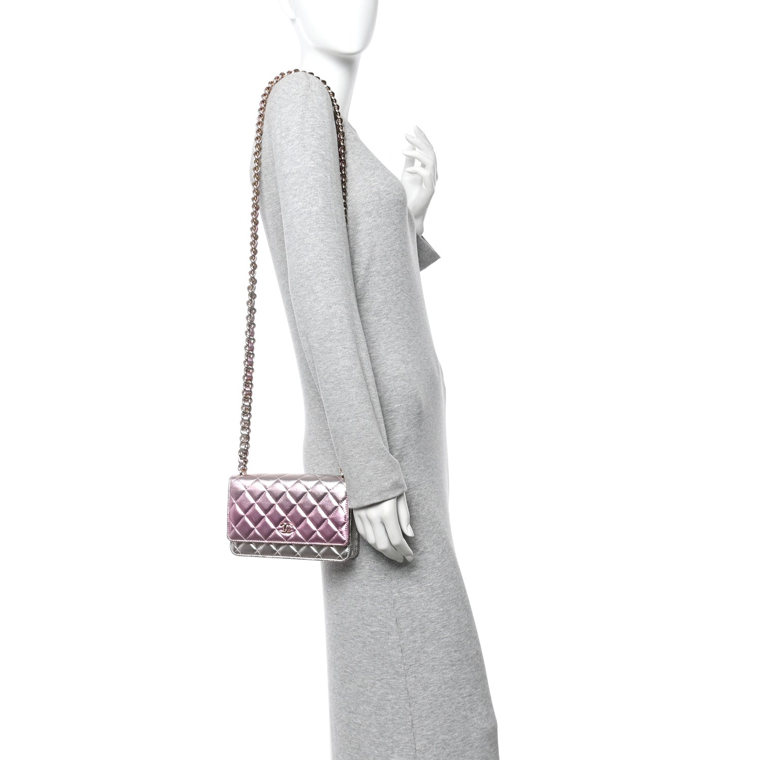 Chanel Gradient Metallic Lambskin Quilted Like A Wallet Wallet On Chain WOC Gold Pink 2 of 14