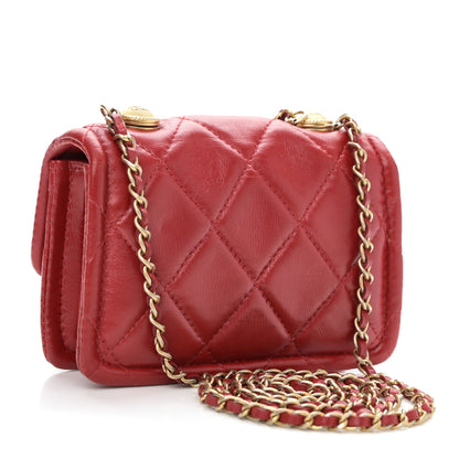Chanel Shiny Lambskin Quilted Extra Mini Flap Red 3 of 10