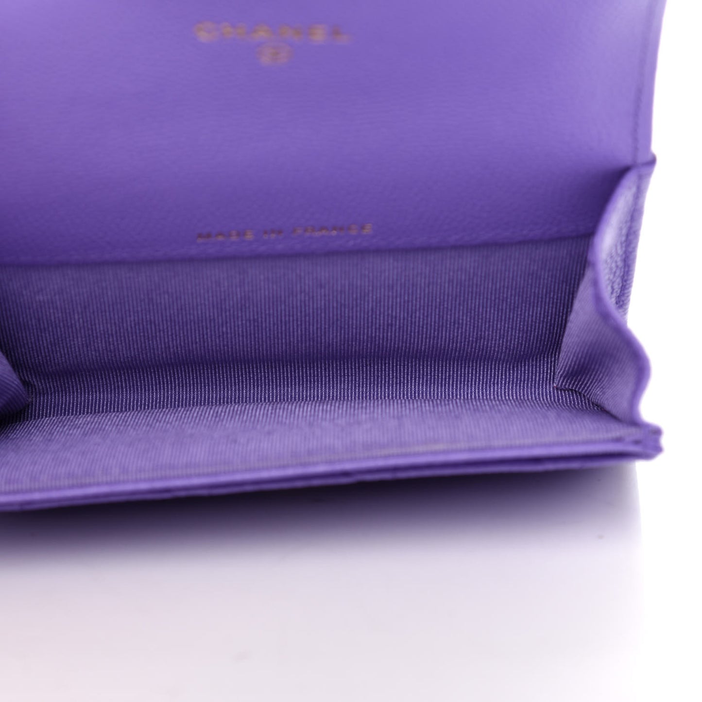 Caviar Quilted Flap Card Holder Wallet Purple