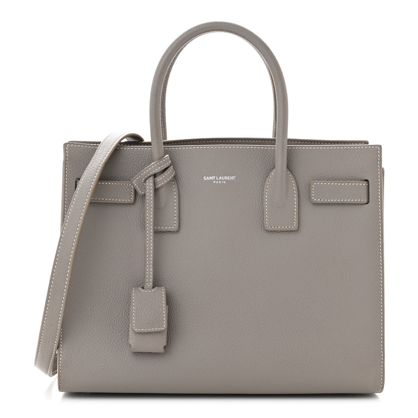 Grained Calfskin Topstitch Baby Sac De Jour Fog