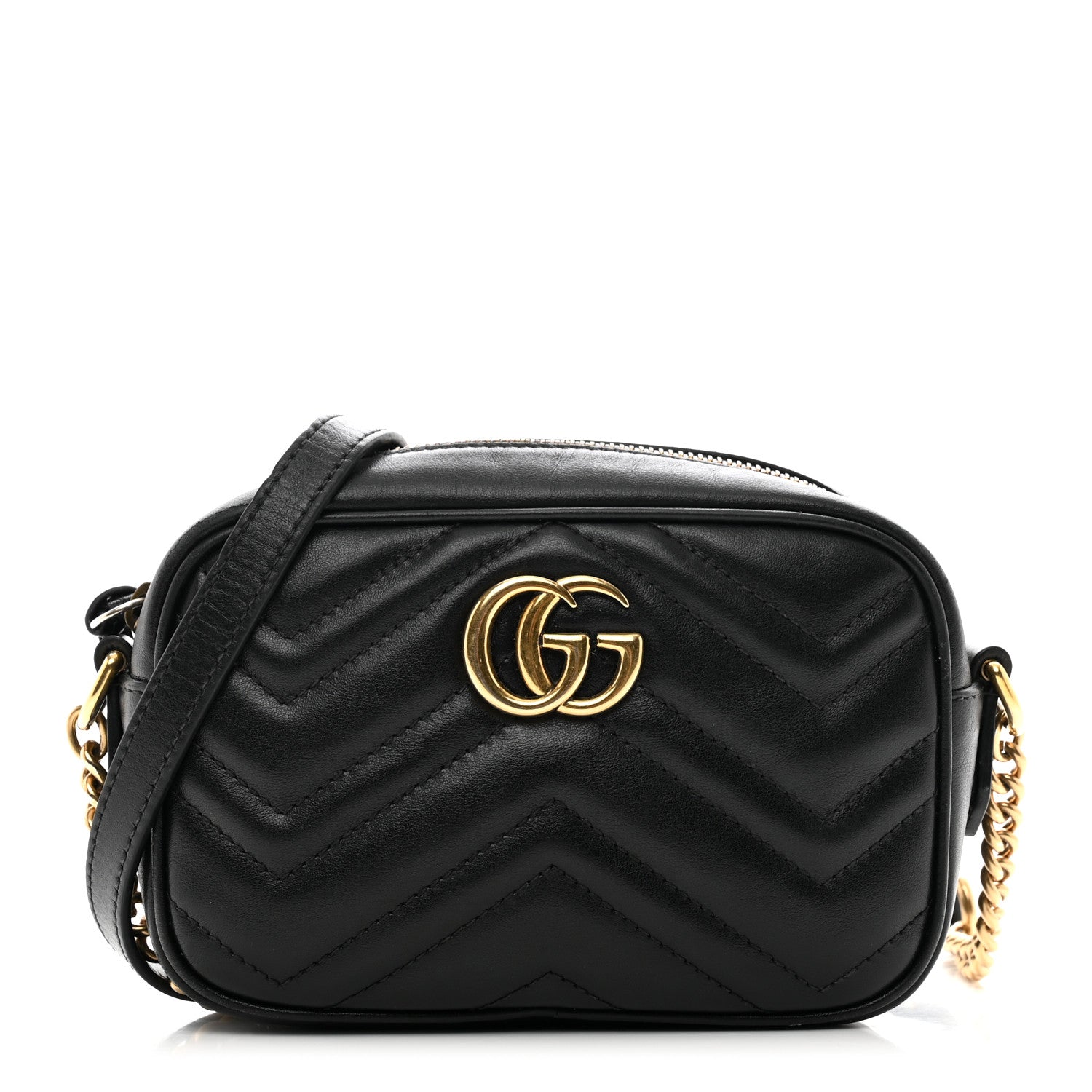 Gucci Calfskin Matelasse Mini GG Marmont Chain Shoulder Bag Black 1 of 11