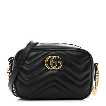 Gucci Calfskin Matelasse Mini GG Marmont Chain Shoulder Bag Black 1 of 11