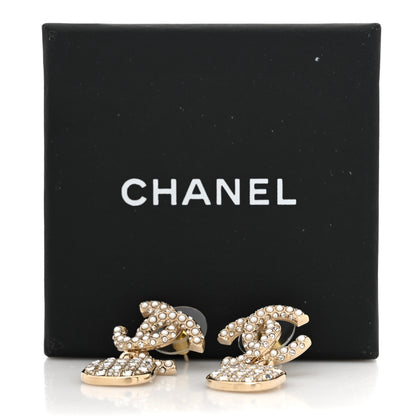 Chanel Pearl Baguette Crystal CC Drop Earrings Gold 5 of 5
