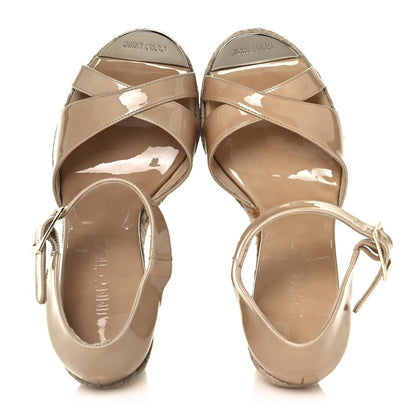 Jimmy Choo Patent Aimee Wedge Sandals 36 Nude 3 of 9