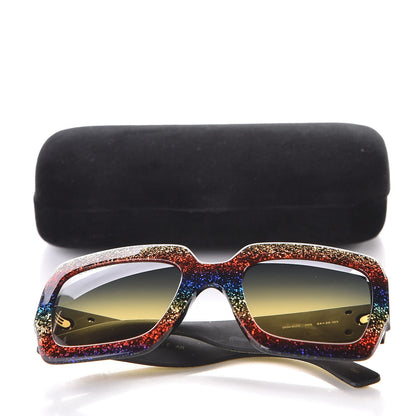 Gucci Square Frame GG0102S Sunglasses Glitter Gold Multi 9 of 9