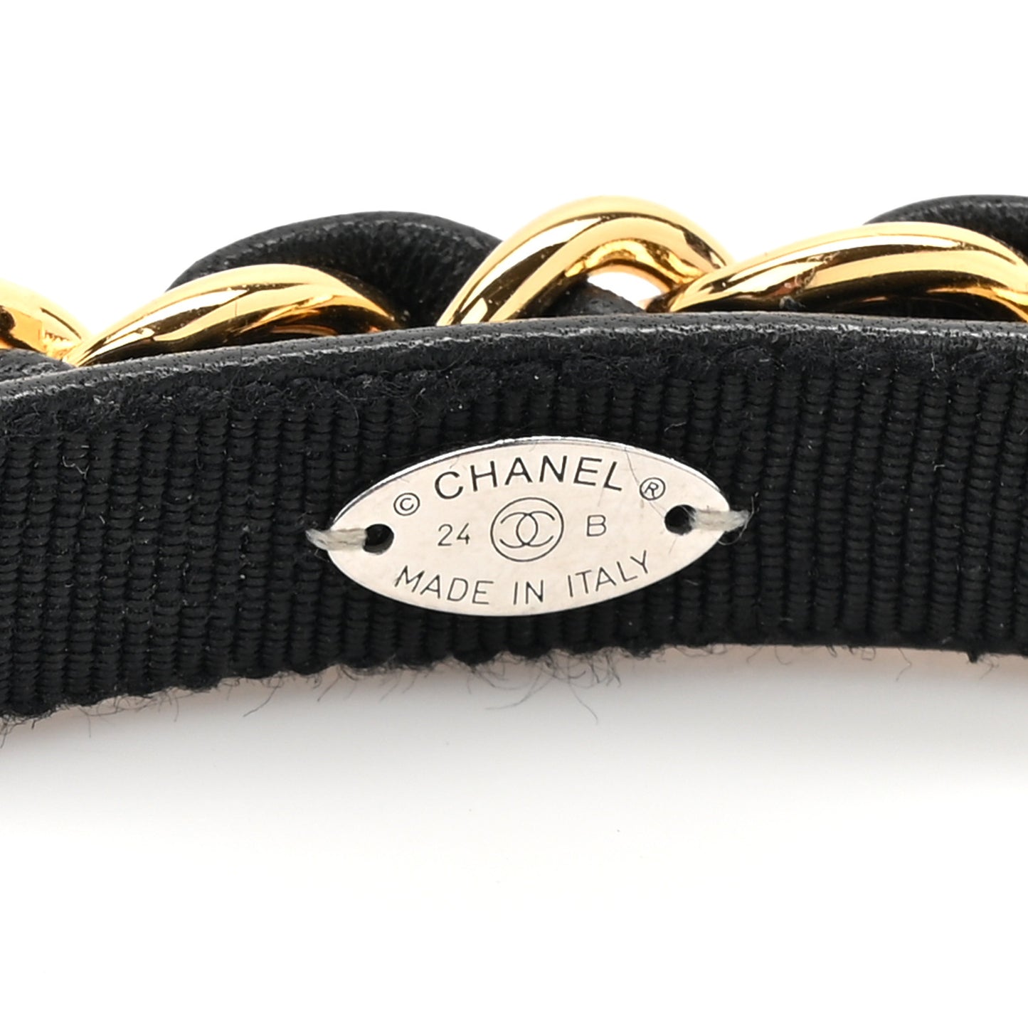 Metal Lambskin Chain CC Headband Black Gold