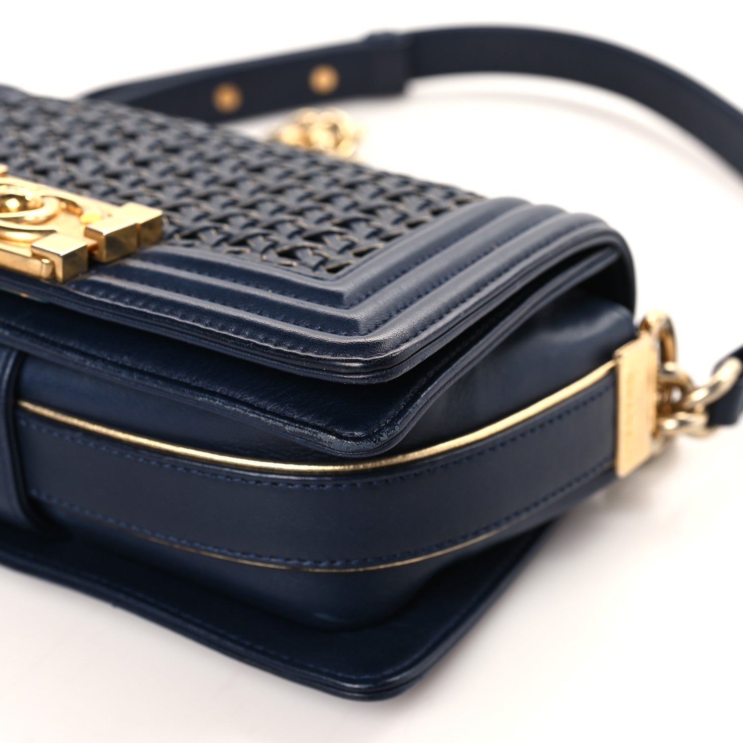 Chanel Sheepskin Braided Small Boy Reverso Flap Navy 9 of 9