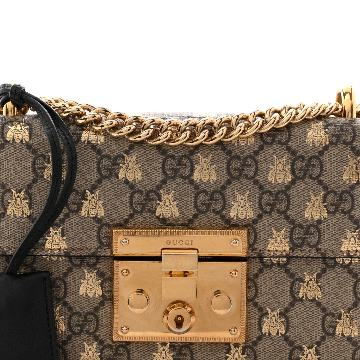 Gucci GG Supreme Monogram Bees Small Padlock Shoulder Bag Black 8 of 13