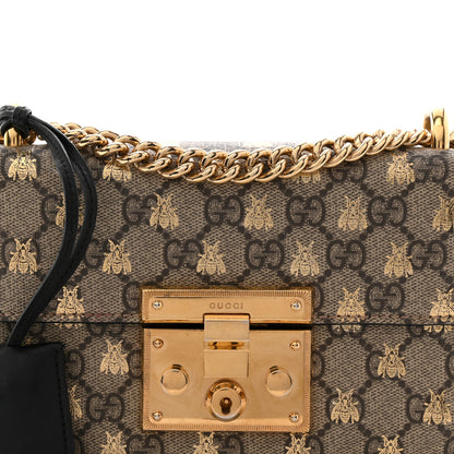 Gucci GG Supreme Monogram Bees Small Padlock Shoulder Bag Black 8 of 13